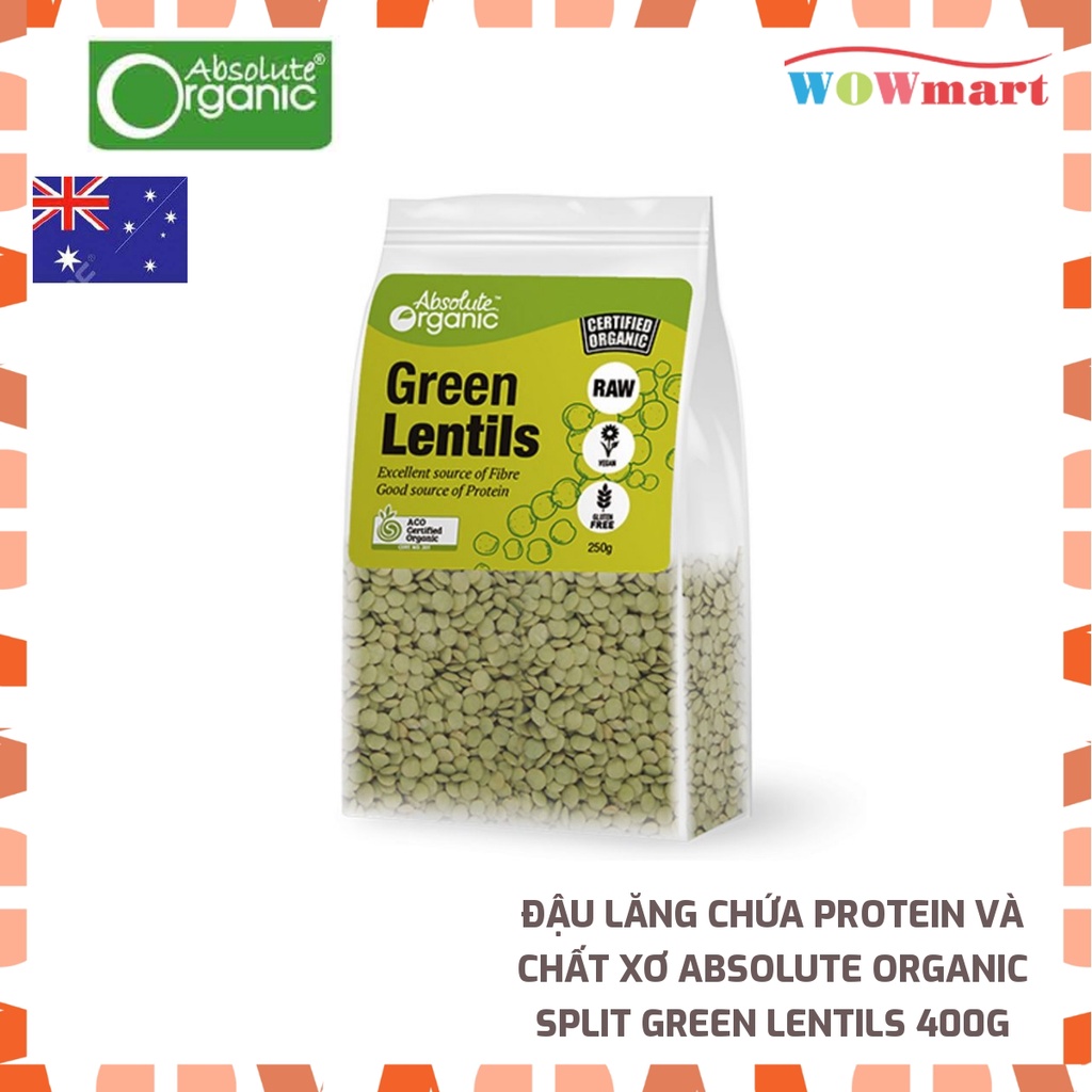 Đậu lăng chứa Protein và chất xơ Absolute Organic Split Green Lentils 400g