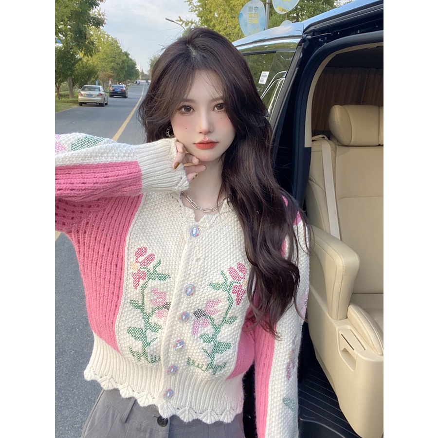 Áo Khoác Len Cardigan Thêu Hoa, Oder taobao, Hàng Quảng Châu