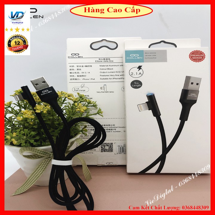 Cáp Sạc Nhanh IPhone chuyên dụng gaming đầu ngang có đèn led ,bọc dây dù Chống Đứt Gãy [ Bảo hành 6 tháng ]