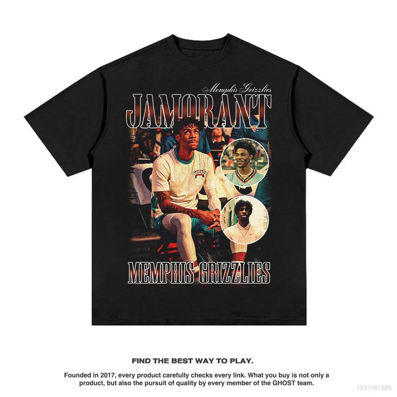 Áo Thun Thể Thao Tay Ngắn Cổ Tròn In Logo NBA Ja Morant Phong Cách Vintage