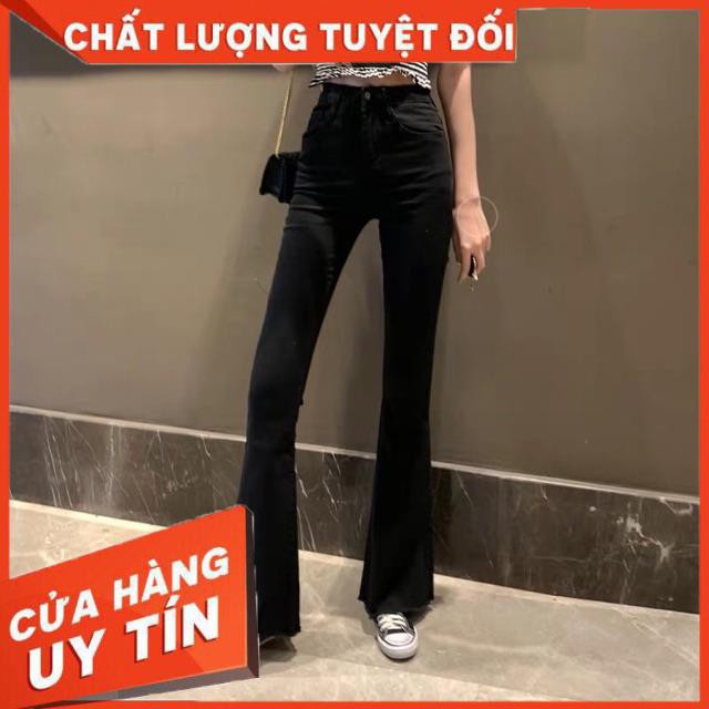 QUẦN ỐNG LOE ĐEN DÀI- chất jeans dày mềm- (hình thật)