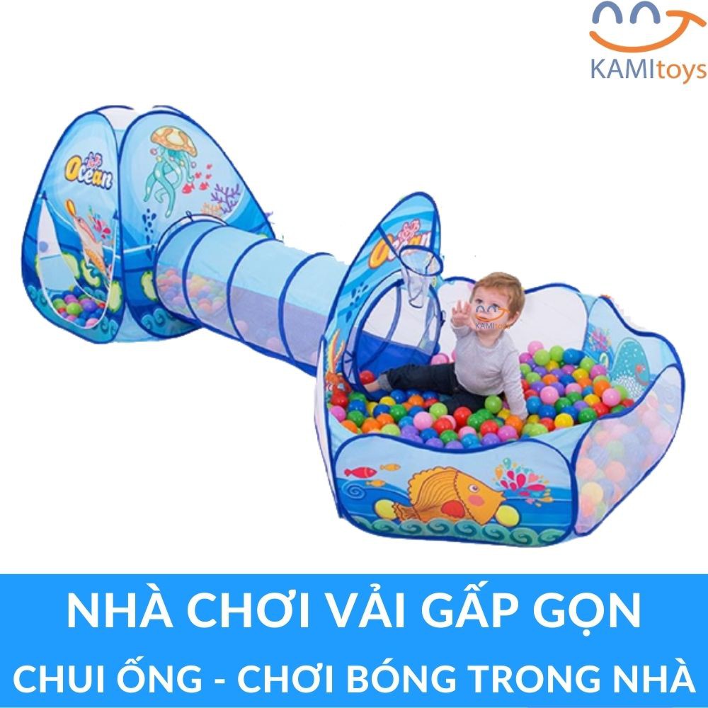 Nhà bóng cho bé tự bung gấp gọn gồm Lều + Ống chui + Quây banh kiểu khu