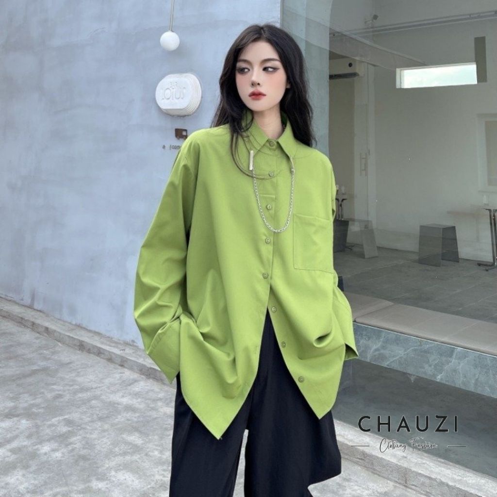 Áo Sơ Mi Nữ CHAUZI sơ mi form rộng dài tay ulzzang hàn quốc cao cấp màu trơn ASM56