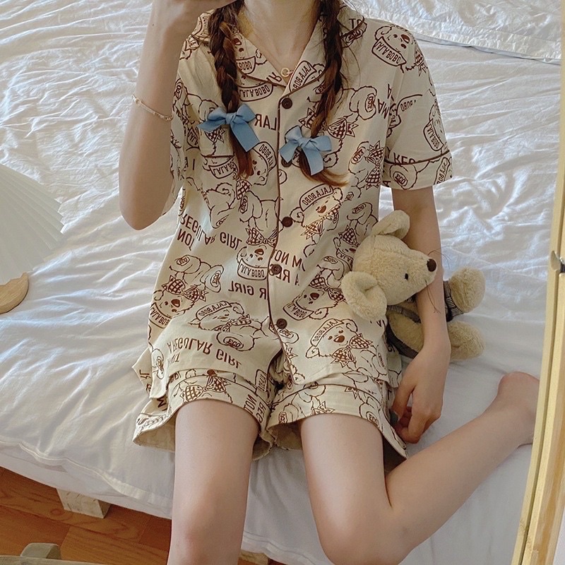 Bộ Đồ Ngủ Pijama Hoạ Tiết Cute Vải Kate Thái, Bộ Mặc Nhà Dễ Thương Botaria