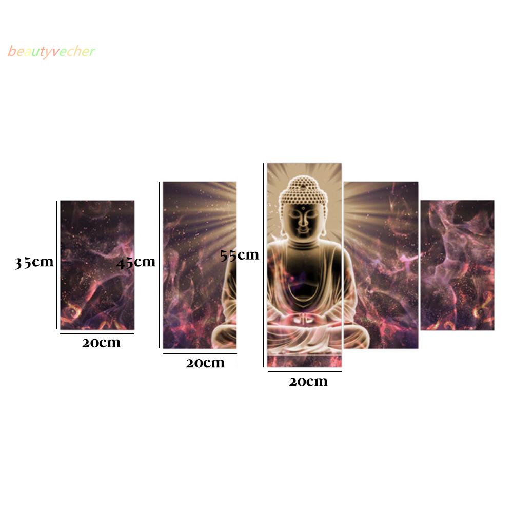 Canvas Print Study Friends Buddha Light Oil Painting Art Wall Home Bedroom Living room Gift 5 Pcs Flowers Modern