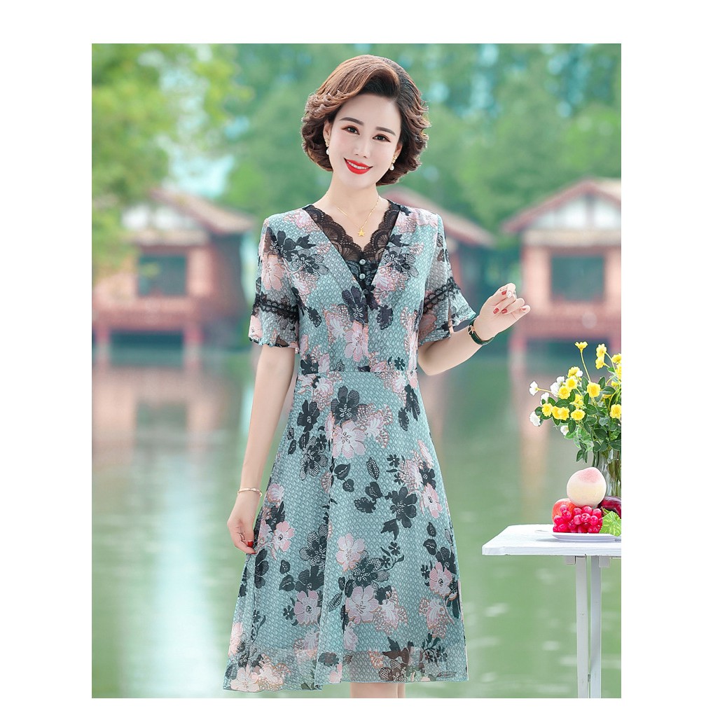 Đầm , Váy ren trung niên mùa hè cho mẹ