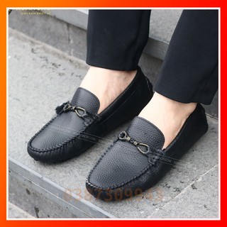 Giày Lười Nam - Chất Liệu Da Bò Nguyên Tấm 100%, Đế Cao Su Êm Khâu - Mã M001 Màu Đen