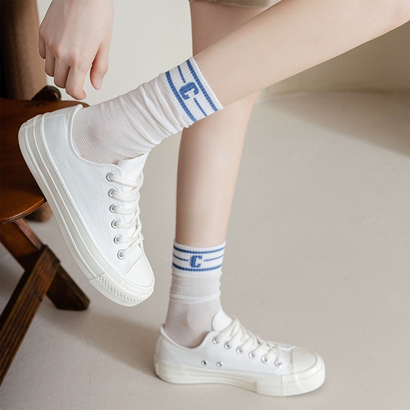 Xiangbao Tất Lưới Bắp Chân Thoáng Khí Họa Tiết Chữ Sọc Màu Tương Phản Phong Cách Lolita Cho Nữ