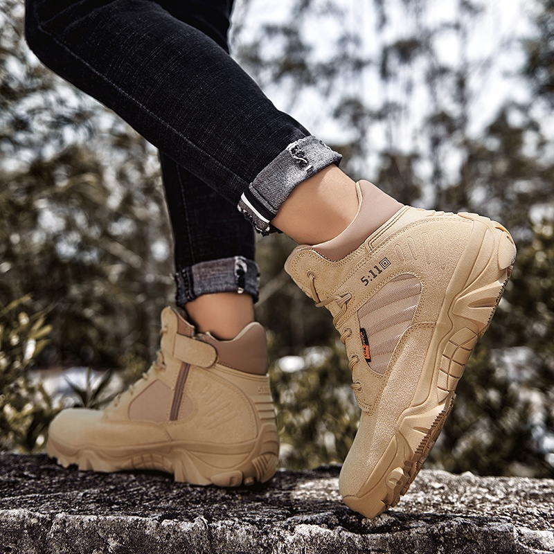 Giày Bốt Cổ Cao Siêu Nhẹ Thoáng Khí Chống Thấm Nước Size 39-46 Phong Cách Quân Đội