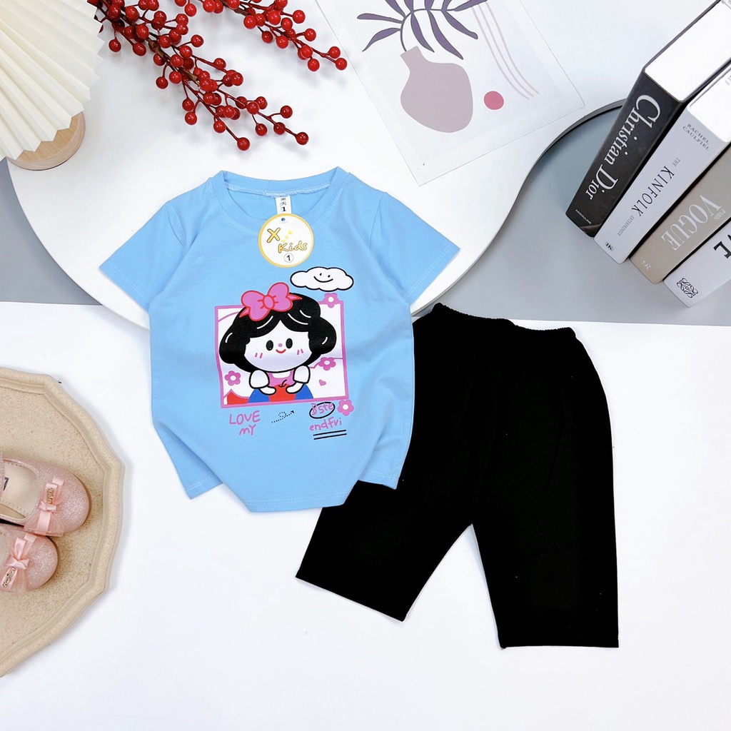 Bộ CC bạch tuyết quần lửng đen bé gái