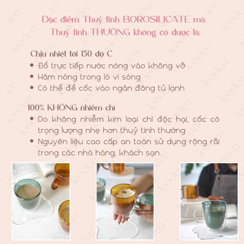 Cốc thủy tinh hai lớp hai màu có quai chịu nhiệt phong cách tối giản, cốc thuỷ tinh có quai cao cấp đẹp