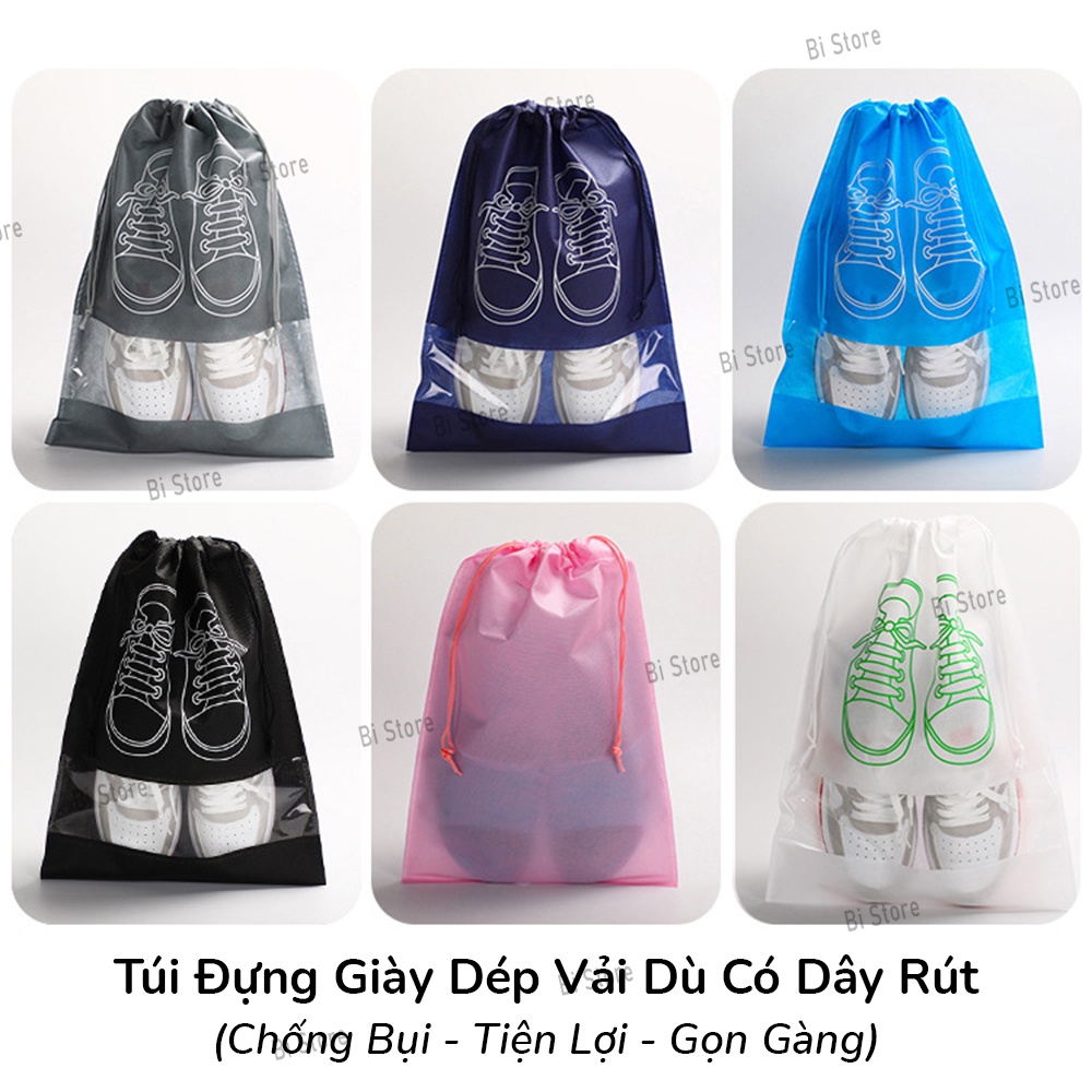 Túi đựng giày dép vải dù cao cấp có dây rút, 2 size nam nữ, chống bụi bẩn, tiện lợi khi đi du lịch