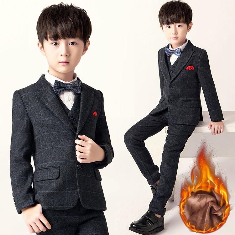 Vest bé trai 2018 thu đông kẻ sọc phù hợp với Vest trẻ em cộng với váy nhung trẻ em phiên bản Hàn Quốc của một thế hệ