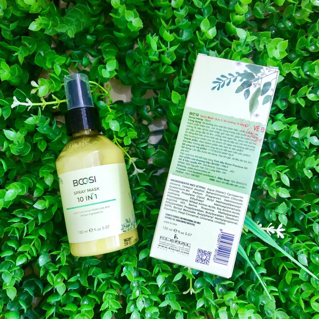 [+Tặng mũ trùm] Mặt nạ xịt dưỡng tóc Kleral Bcosi 10 in 1 spray mask siêu mềm mượt, chống nhiệt, giữ màu nhuộm Ý 150ml