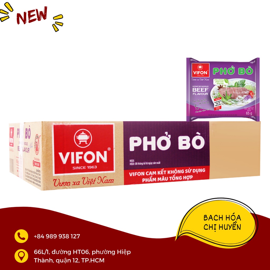 [Date MỚI] Thùng 30 gói phở bò Vifon 65g