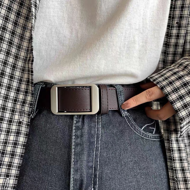 Thắt lưng nam nữ khóa luồng da pu cao cấp bản dây 3.3cm, dây nịt lưng unisex không cần bấm lỗ tiện lợi