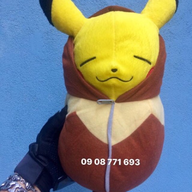 Thú bông túi ngủ Pikachu cosplay Eevee tag Nhật 26cm ko tính tai đuôi