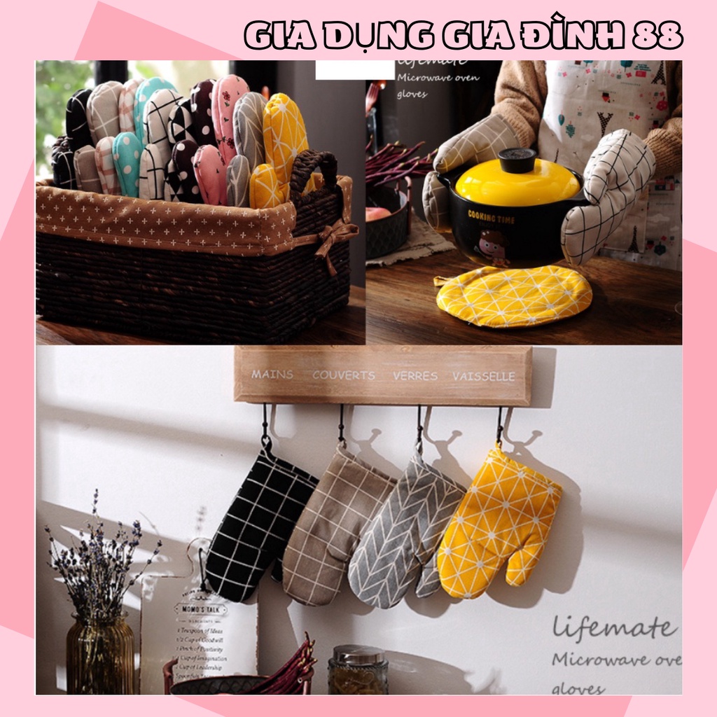 Găng Tay Nhà Bếp Vải Thô Trần Bông 2 Lớp Chống Nhiệt Nhấc Nồi , Găng Tay Làm Bánh 88283 Shop Gia Dụng Gia Đình