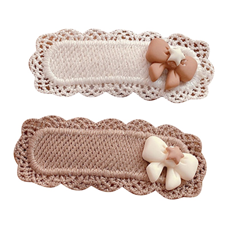 1 Cặp Kẹp Tóc Dệt Kim Họa Tiết Nơ/Hoa Phối Ren Dễ Thương Cho Bé