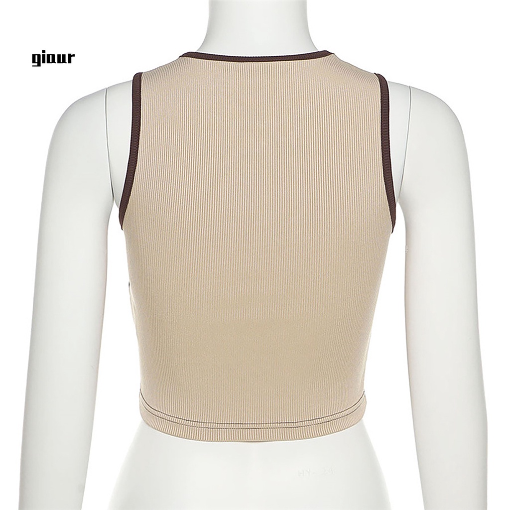 Áo croptop dệt kim cổ tròn thoải mái dành cho nữ