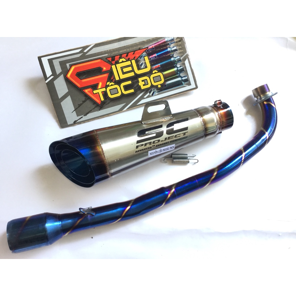 Bộ pô sc xéo ĐUÔI XANH full cổ titan GẮN CHO NHIỀU LOẠI XE