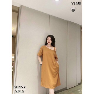 Váy maxi suông lệch vai