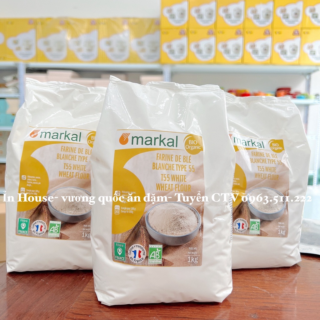 Bột mì đa dụng hữu cơ Markal Pháp Bột T55 Date: 1/2024 làm bánh, bữa phụ cho bé ăn dặm(có gói tách lẻ)