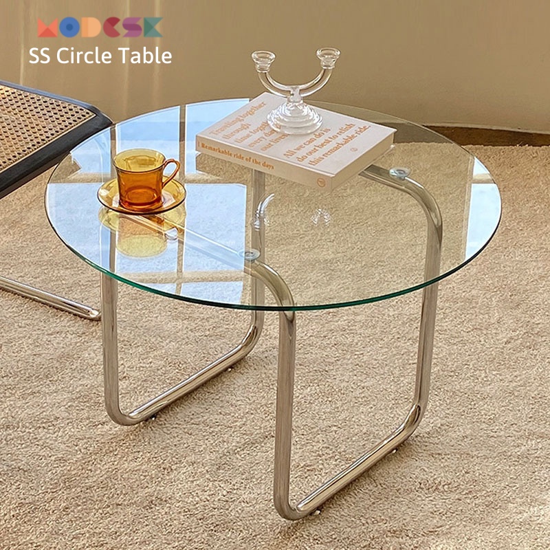 Bàn trà, sofa Modesk SS Circle Table inox 304 – Kính cường lực tối giản