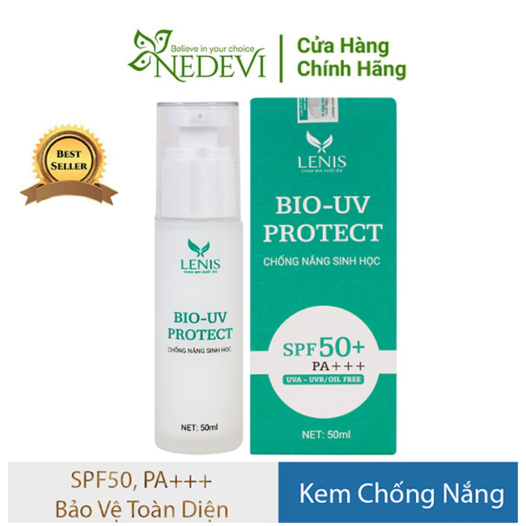 Kem Chống Nắng Da Mụn,Dầu-Sinh Học Bio UV Protect Lenis SPF50+ Pa+++ 50ml dạng Gel Không Nhờn Rít Thẩm Thấu Nhanh-NEDEVI