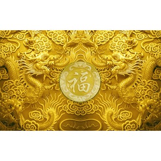 Tranh dán tường 3D VTC Song long chữ Phúc Lunawall-0029