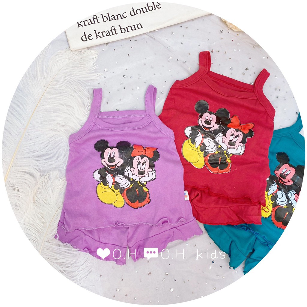 Bộ 2 Dây Cotton Bozip In Hình Chuột Mickey Cho Bé Gái Hàng Xuất Dư Loại 1 Bán shop-Mềm Mịn Mát Không Xù Nhão co giãn 4c