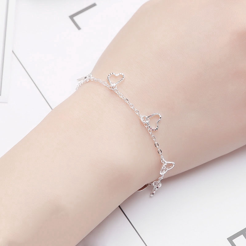 Lắc chân/ Vòng tay bạc 925 sterling phối mặt trái tim cho nữ