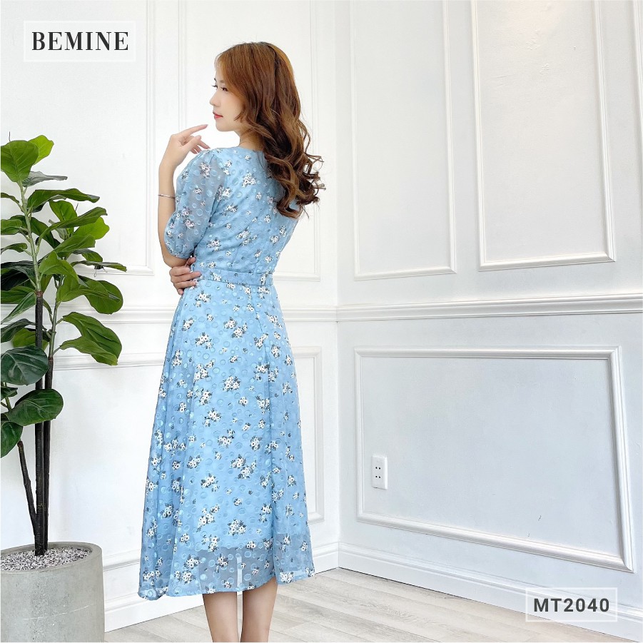 Đầm thanh lịch tay phồng khoen eo BEMINE MT2040XANH | BigBuy360 - bigbuy360.vn
