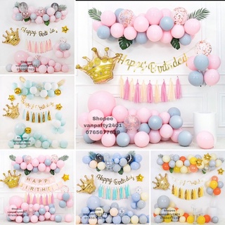 Set bóng trang trí sinh nhật tông màu pastel kèm dây tua rua