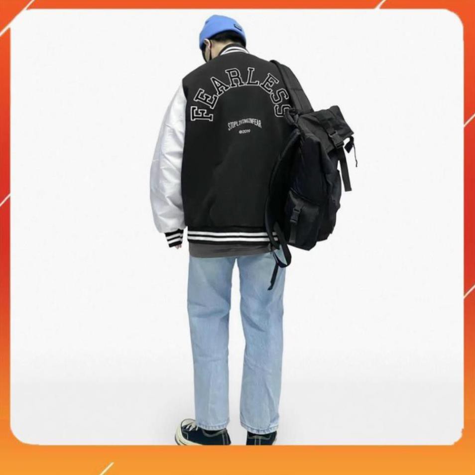 [ HOTTREND ] Áo Khoác Dù VARSITY JACKET F Đen Trắng - Có Form Rộng <68kg - Tặng Giấy Thơm - VivaClo