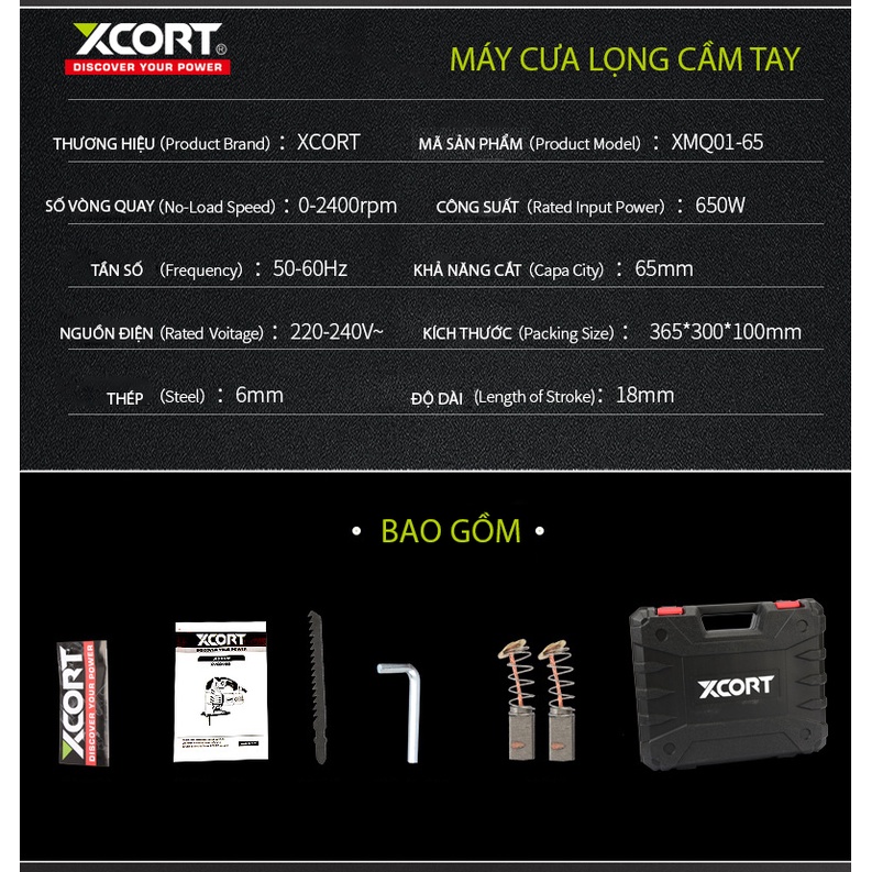 Máy cưa lọng cầm tay điện XCORT 650W XMQ0165 - Cưa gỗ và sắt