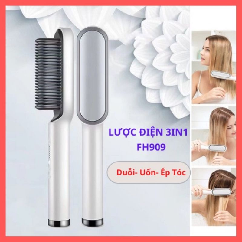 Lược Điện Chải Tóc Tạo Kiểu Chuyên Nghiệp, Lượt Điện 3in1 Đa Năng - Kiêm Duỗi Uốn Éo Tóc Chuyên Nghiệp