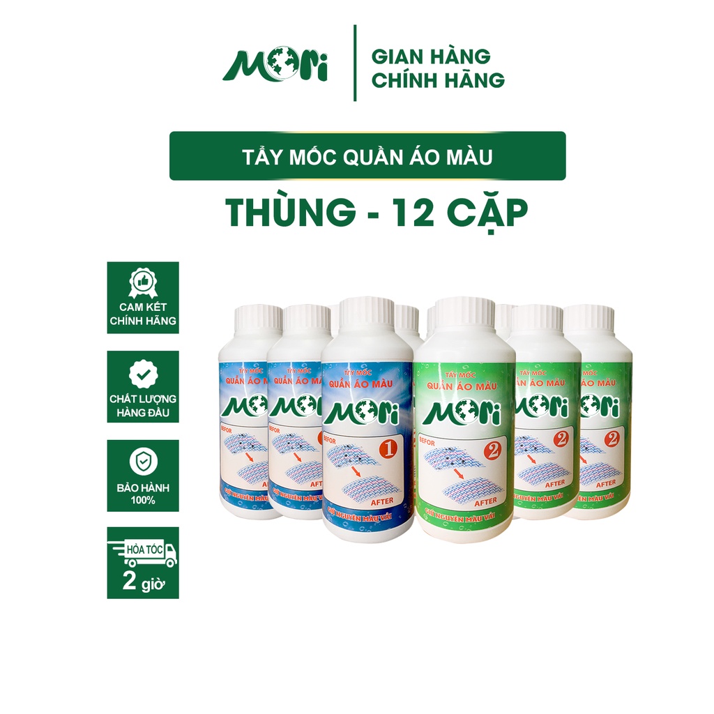 Tẩy mốc quần áo màu Mori - Sạch bay vết mốc, giữ nguyên màu vải_Thùng 12 cặp