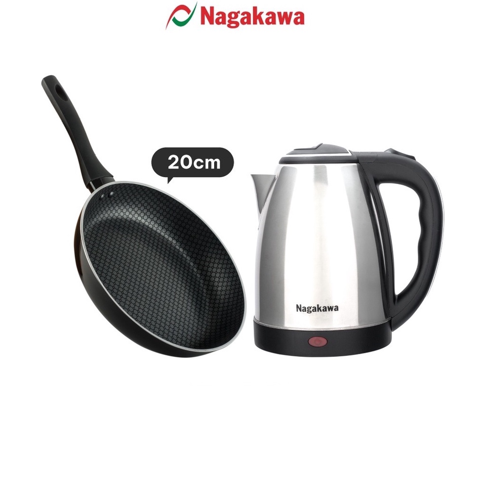 Ấm nước siêu tốc Nagakawa NAG0308 và chảo chống dính đáy từ Nagakawa NAG2001 (20cm)