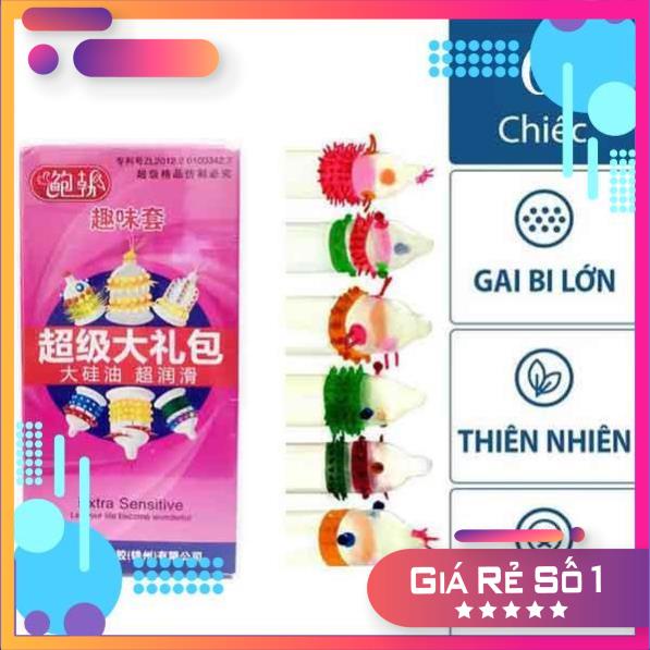 Bao cao su gai đôn gân gai vòng bi lớn Extra sᴇɴsɪᴛɪᴠᴇ kéo dài thời quan quan hệ Hộp 6 cái bcs 6 kiểu