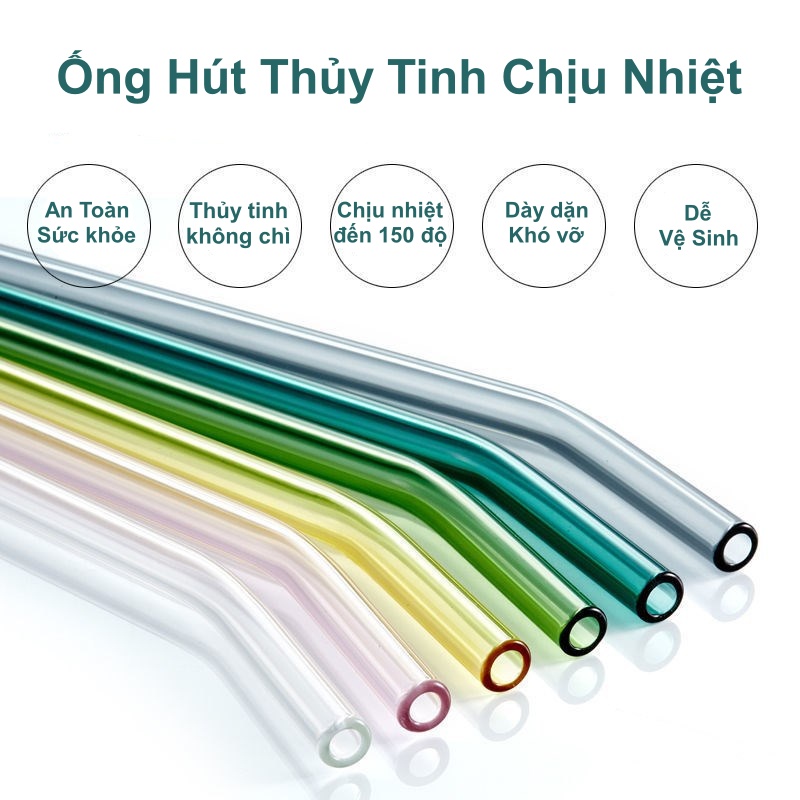 Ống hút thuỷ tinh chịu nhiệt cao cấp nhiều màu sắc thẳng cong đủ loại