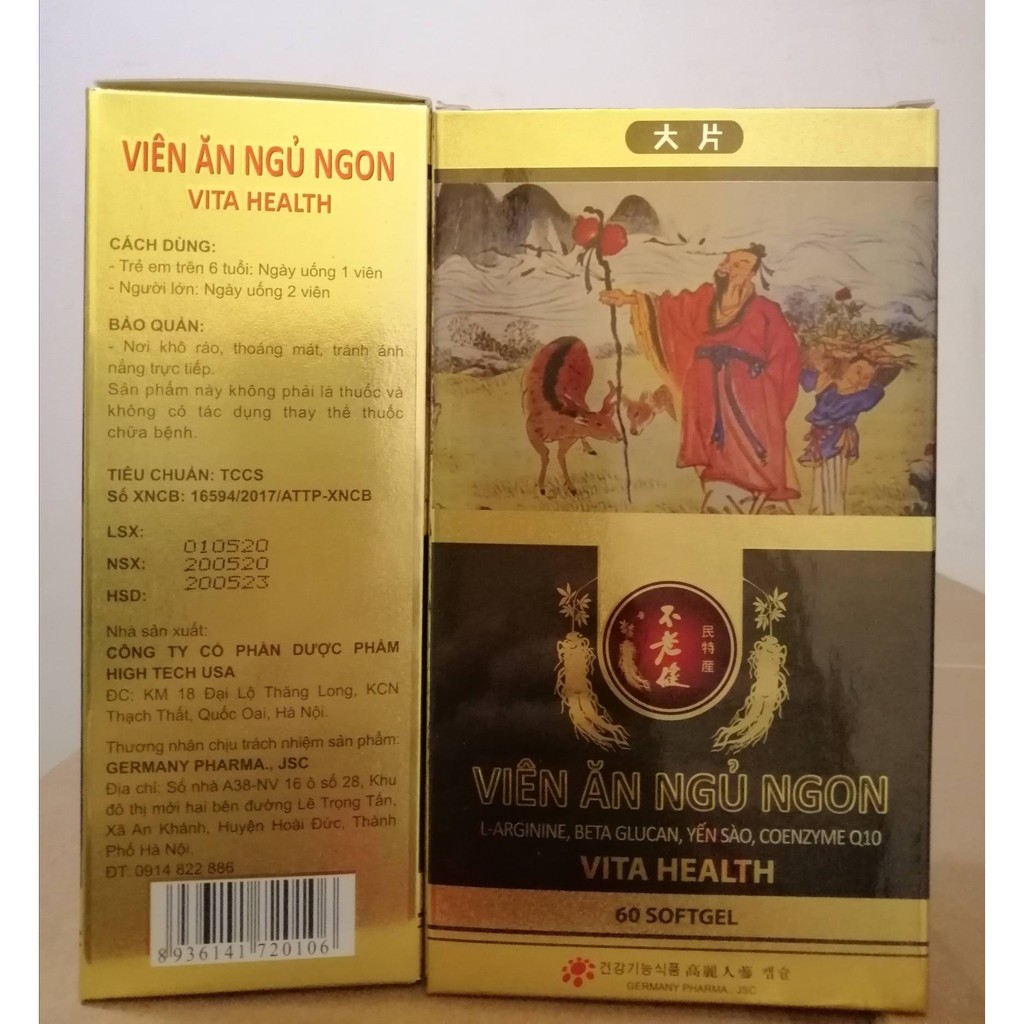 Viên ăn ngủ ngon vita health, hộp 60 viên