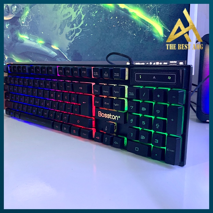 Bàn Phím Máy Tính Gaming Keycap Xuyên Led BOSSTON K803 Bàn Phím Giả Cơ Laptop Có Dây Keyboard Chơi Game