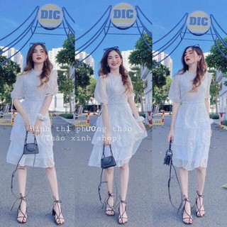Váy trắng babydoll công chúa dự tiệc tiểu thư phong cách vintage kèm ảnh thật