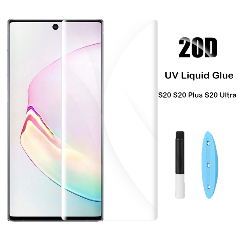 UV Glue Full Tempered Glass For Samsung S20 S21 Ultra S10 S8 S9 Plus Note 10 Plus