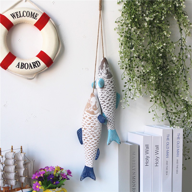 Cá treo trang trí kiểu gỗ cũ size to cá 35cm - Decor đồ trang trí theo phong cách biển Địa Trung Hải