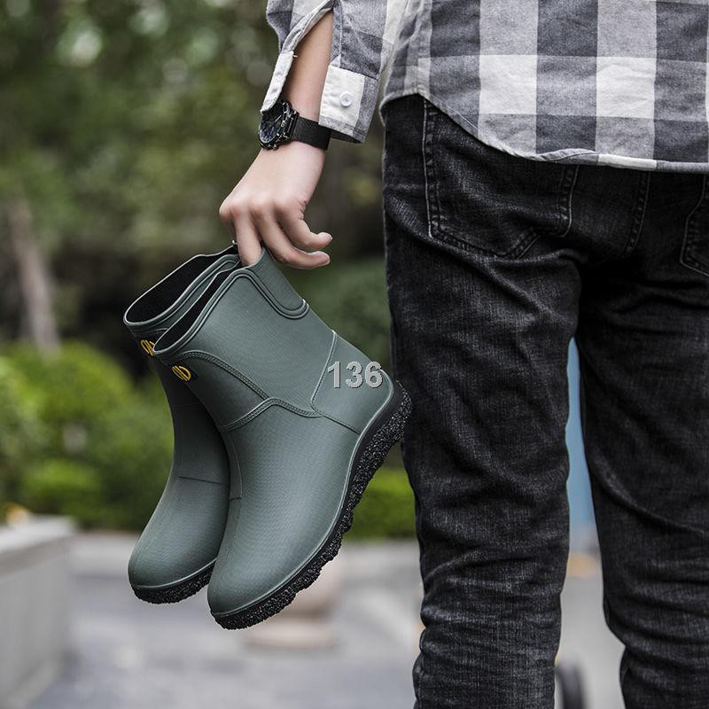 Giày đi mưa của nam giới thời trang ống ngắn ủng đi mưa không thấm nước chống trượt nhà bếpng đi giày câu cá giày nướ