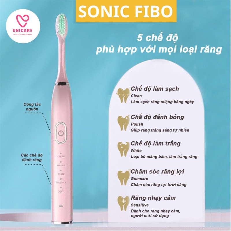 Bàn chải điện Sonic X7, FIBO cao cấp - Bàn chải đánh răng điện đa chức năng cho mọi lứa tuổi - Tặng kèm đầu bàn chải