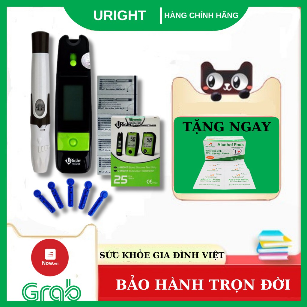 Máy đo đường huyết Uright TD-4265 kèm 25 kim chích và 25 que thử TẶNG thêm 25 bông tẩm cồn