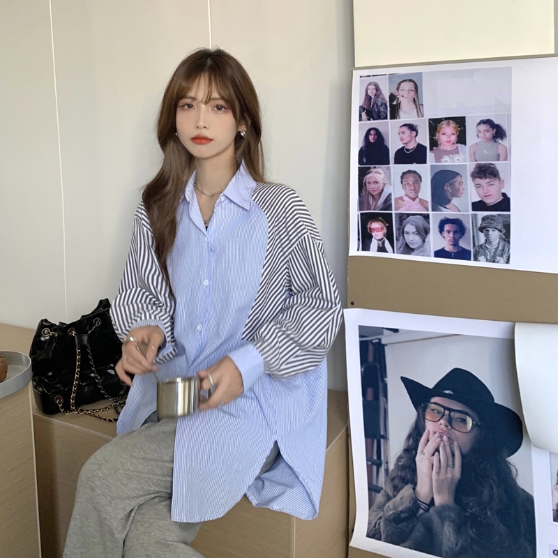 Áo Sơ Mi Tay Dài Kẻ Sọc Thời Trang Retro Hồng Kông Cá Tính